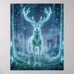 Hologramm-Hirsch Elektrischer Wald Poster