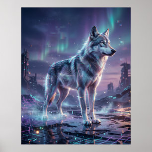 Hologramm Wolf Glitch Wüste Poster