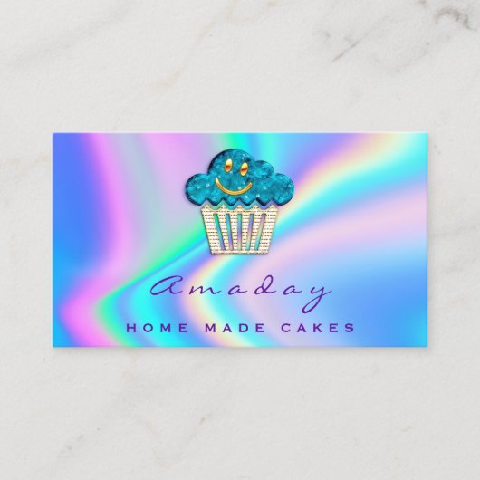 Holograph Bakery Zuhause Made Cakes Logo Muffin Aq Visitenkarte (Vorderseite)
