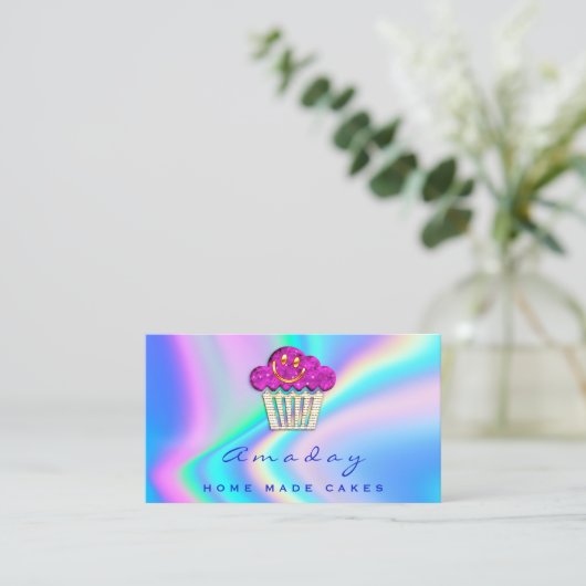 Holograph Bakery Zuhause Made Cakes Logo Muffin Lä Visitenkarte (Stehend Vorderseite)