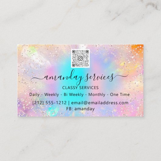 Holograph Boutique Shop Tropfen QR-Logo Visitenkarte (Rückseite)