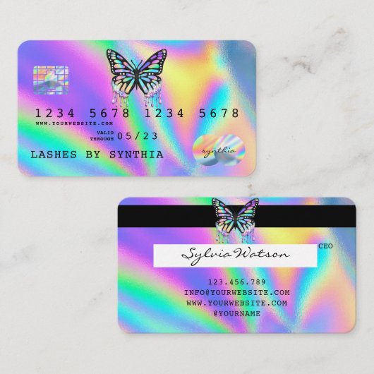 Holograph Butterfly Modern Credit Card Style Visitenkarte (Vorne/Hinten)