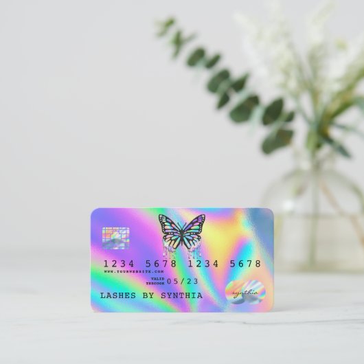 Holograph Butterfly Modern Credit Card Style Visitenkarte (Stehend Vorderseite)