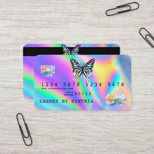 Holograph Butterfly Modern Credit Card Style Visitenkarte (Vorderseite/Rückseite Beispiel)