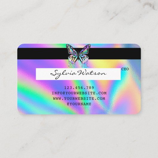 Holograph Butterfly Modern Credit Card Style Visitenkarte (Rückseite)