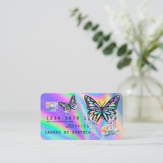 Holograph Butterfly Modern Credit Card Style Visitenkarte (Stehend Vorderseite)