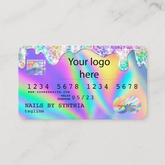 Holograph Credit Card Nail Tech ADD LOGO Visitenkarte (Vorderseite)