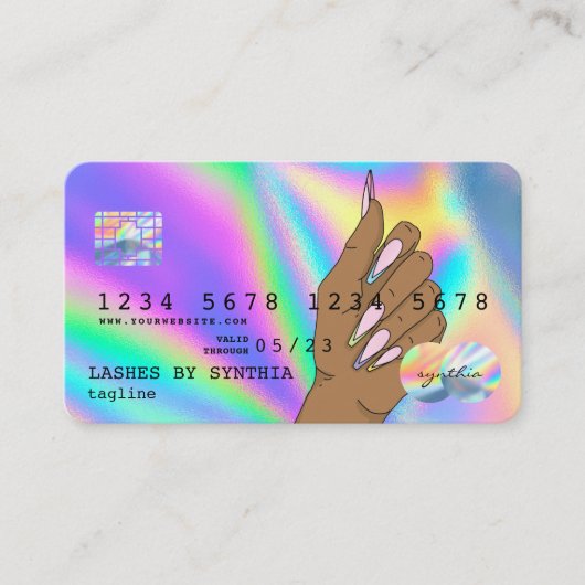 Holograph Credit Card Nail Tech Logo hinzufügen Visitenkarte (Vorderseite)