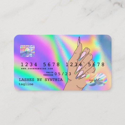 Holograph Credit Card Nail Tech Logo hinzufügen Visitenkarte (Vorderseite)