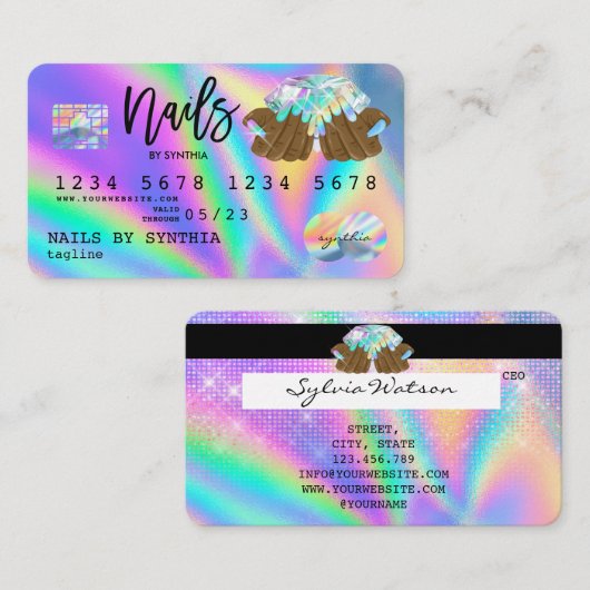Holograph Credit Card Nail Tech Maniküre Visitenkarte (Vorne/Hinten)