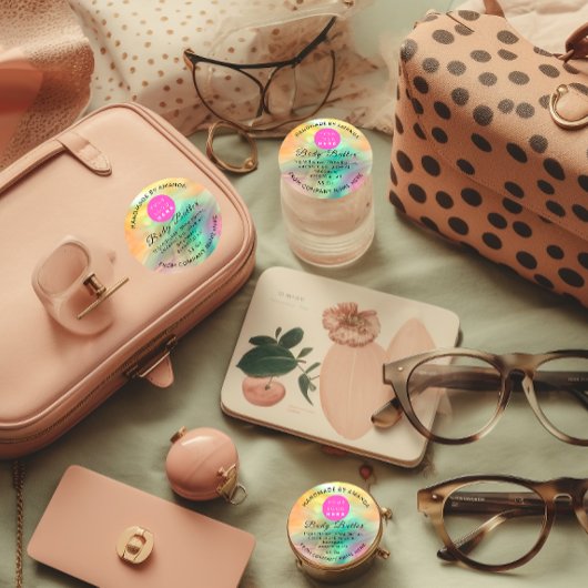 Holograph Custom Logo Name Body Butter. Scrub Runder Aufkleber