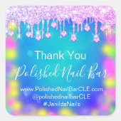 Holograph Danke Diamond Tropfen Nails Hot Pink Blu Quadratischer Aufkleber (Vorderseite)