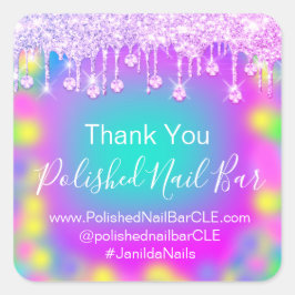 Holograph Danke Diamond Tropfen Nails Hot Pink Quadratischer Aufkleber