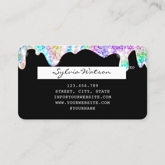 Holograph Glitzer disco Moderne Kreditkartennummer Visitenkarte (Rückseite)