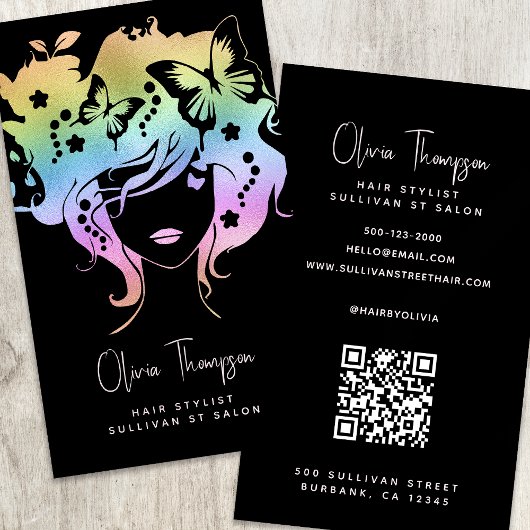 Holograph Hair Stylist QR Code Visitenkarte