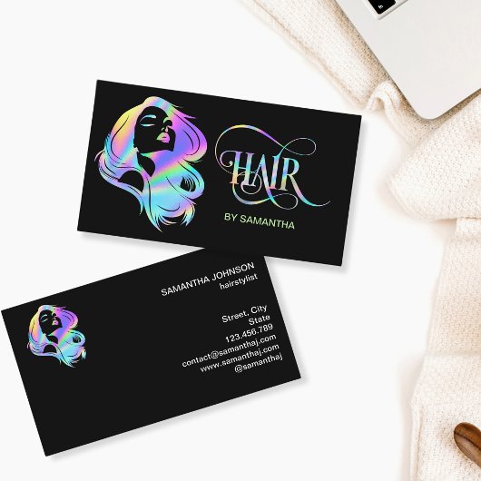 Holograph Hair stylist typography haar extension Visitenkarte