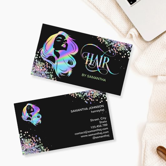 Holograph Hair stylist typography haar extension Visitenkarte