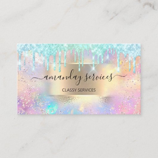 Holograph Makeup Boutique Shop Blue Glitzer Tropfe Visitenkarte (Vorderseite)