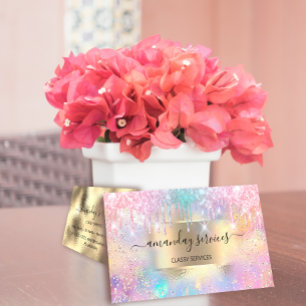 Holograph Makeup Boutique Shop Pink Glitzer Tropfe Visitenkarte