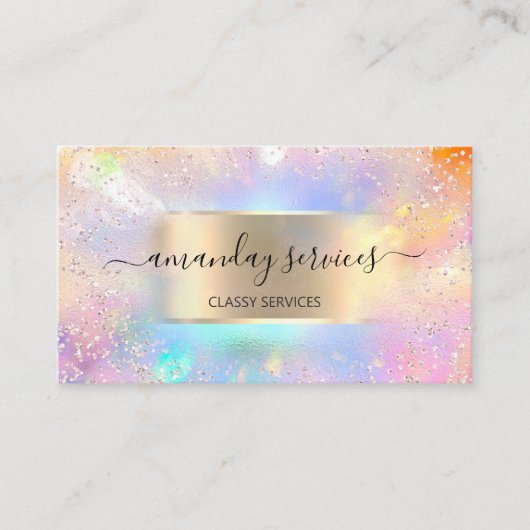 Holograph Makeup Gold Confetti Boutique Shop Pink Visitenkarte (Vorderseite)