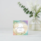 Holograph Meraid Gold Floral QRCode Logo Quadratische Visitenkarte (Stehend Vorderseite)