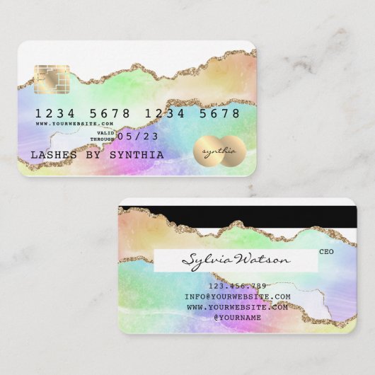 Holograph Pastel agate unicorat Kreditkarte Visitenkarte (Vorne/Hinten)