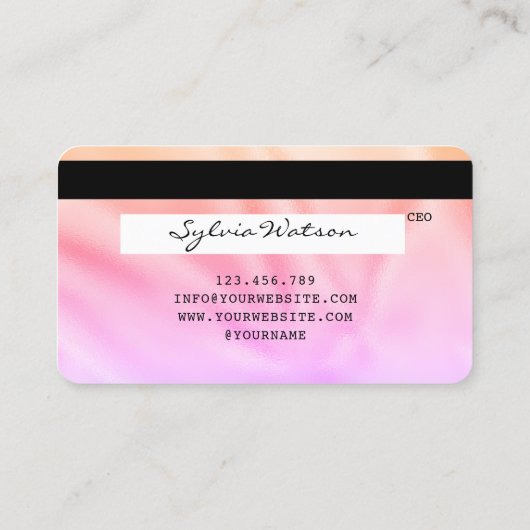 Holograph Pastel Modern Credit Card Style Visitenkarte (Rückseite)