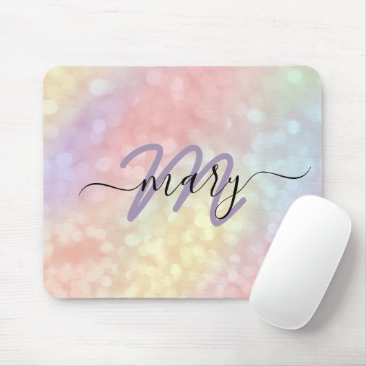 Holograph Pastel Ombre Name Monogram. Lux Mousepad (Mit Mouse)