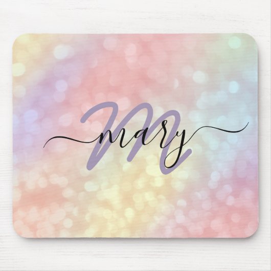 Holograph Pastel Ombre Name Monogram. Lux Mousepad (Vorne)