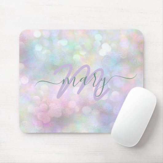 Holograph Pastel Ombre Name Monogram Unicorn Mousepad (Mit Mouse)
