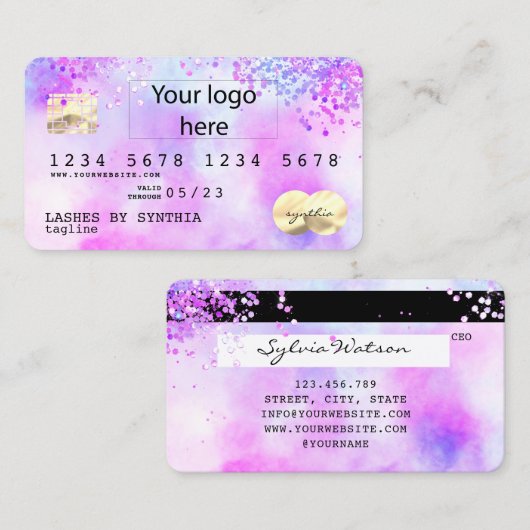 Holograph Pastel unicorn Modern Credit Card LOGO Visitenkarte (Vorne/Hinten)