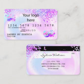 Holograph Pastel unicorn Modern Credit Card Logo Visitenkarte (Vorne/Hinten)