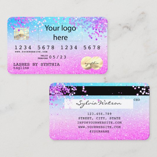 Holograph Pastel unicorn Modern Credit Card LOGO Visitenkarte (Vorne/Hinten)