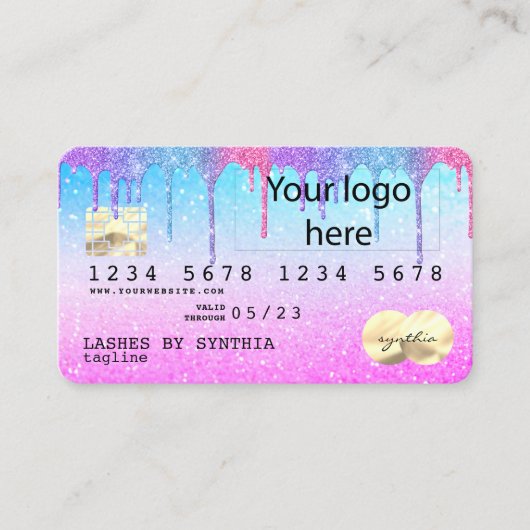 Holograph Pastel unicorn Modern Credit Card LOGO Visitenkarte (Vorderseite)