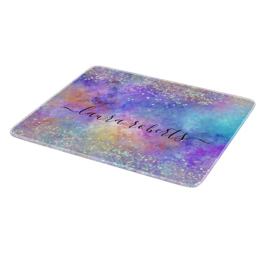 Holograph Script Glam Glitzer Opal Schneidebrett (Ecke)