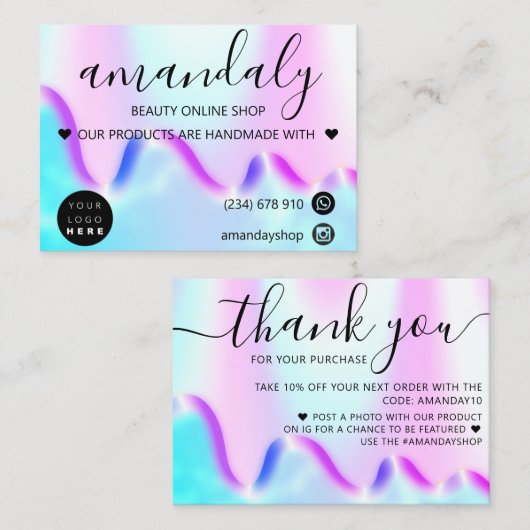 Holograph Shop Vielen Dank für den Rabatt Code Pin Visitenkarte (Vorne/Hinten)