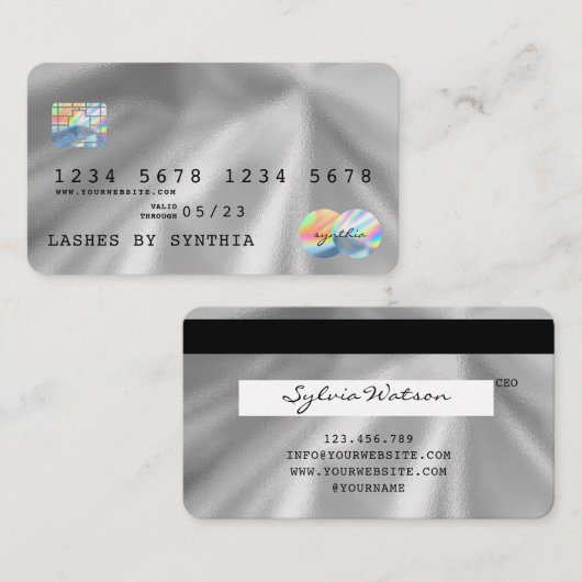 Holograph Silver Foil Modern Credit Card Style Visitenkarte (Vorne/Hinten)