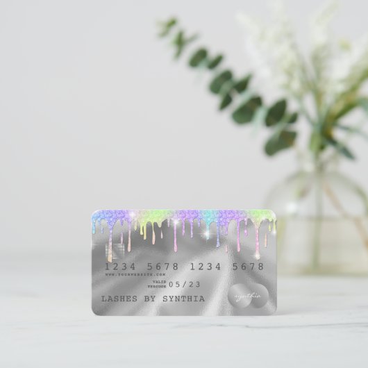 Holograph Silver Unicorp Dripping Credit Card Lash Visitenkarte (Stehend Vorderseite)