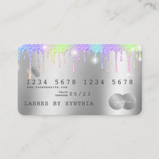 Holograph Silver Unicorp Dripping Credit Card Lash Visitenkarte (Vorderseite)
