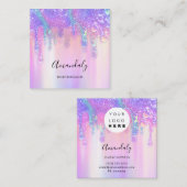 Holograph Tropfen Kosmetik Nägel Rosa Logo Beauty Quadratische Visitenkarte (Vorne/Hinten)