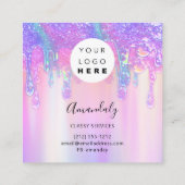 Holograph Tropfen Kosmetik Nägel Rosa Logo Beauty Quadratische Visitenkarte (Rückseite)