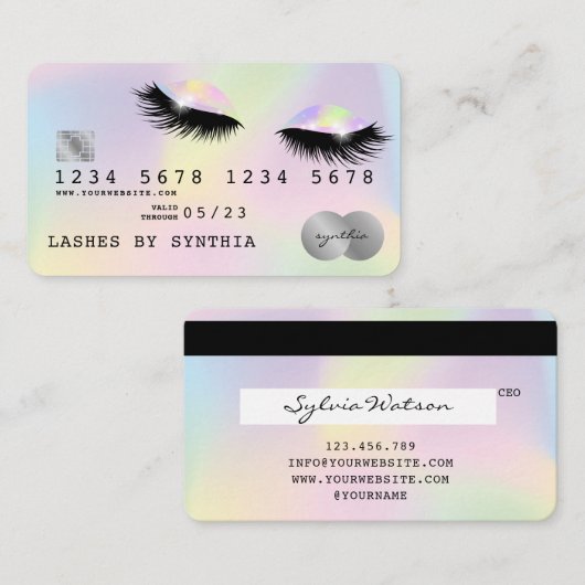 Holograph Unicorn Modern Credit Card Lashes Visitenkarte (Vorne/Hinten)