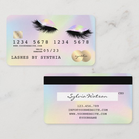 Holograph Unicorn Modern Credit Card Lashes Visitenkarte (Vorne/Hinten)