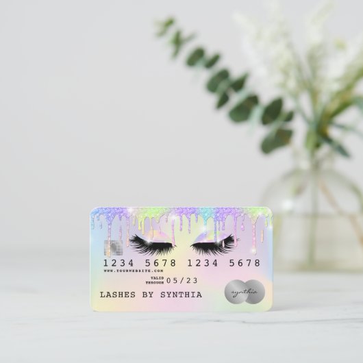 Holograph Unicorn Modern Credit Card Lashes Visitenkarte (Stehend Vorderseite)