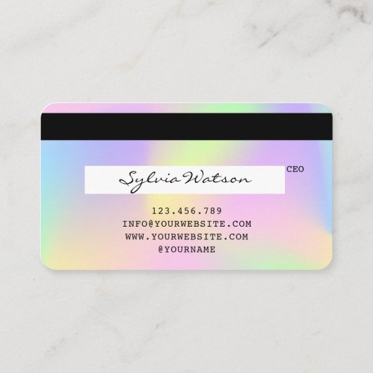 Holograph Unicorn Moderne Kreditkartenart Visitenkarte (Rückseite)