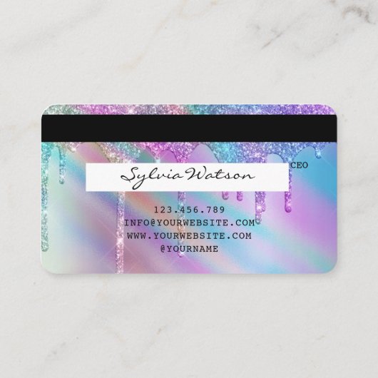 Holograph Unicorn Tropfens Moderne Kreditkartenart Visitenkarte (Rückseite)