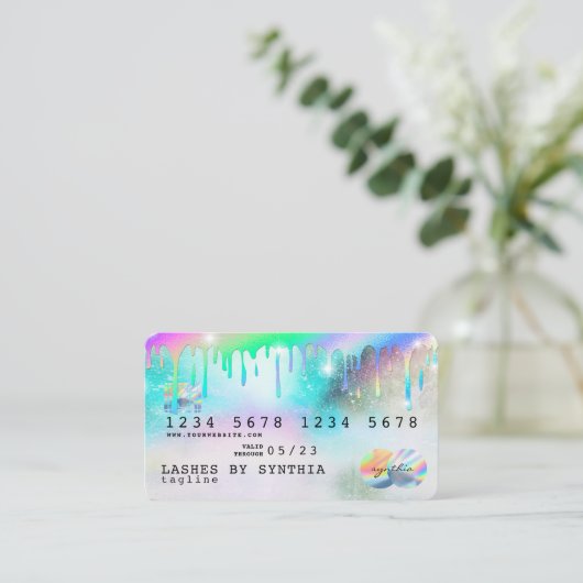 Holograph Unicorp Dripping Credit Card Lashes Visitenkarte (Stehend Vorderseite)