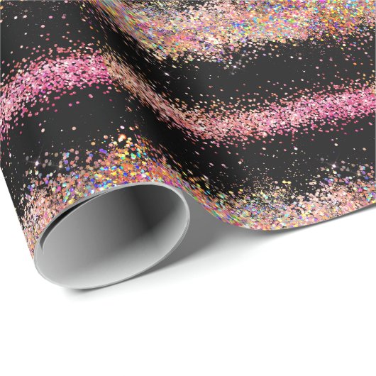 Holographi Rose Gold Glitzer Black Geschenkpapier (Rolleneckpunkt)