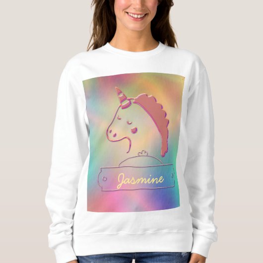 Holographic 3D Unicorn-Individuelle Name Sweatshirt (Vorderseite)