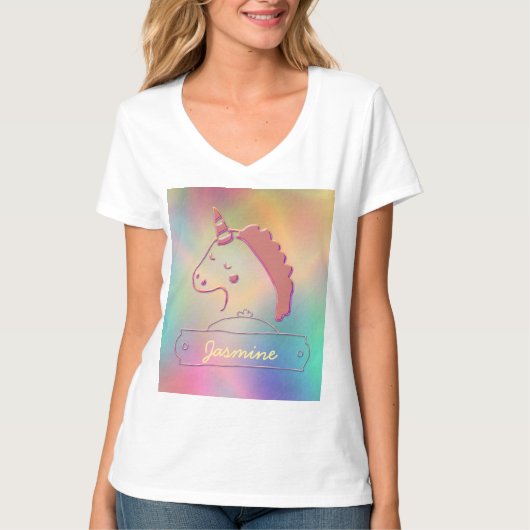 Holographic 3D Unicorn-Individuelle Name T-Shirt (Vorderseite)